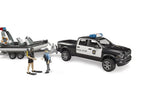 BRUDER - RAM 2500 POLICE PICK-UP WITH L + S MODULE, TRAILER, BOAT, POLICEWOMAN AND DIVER #02507