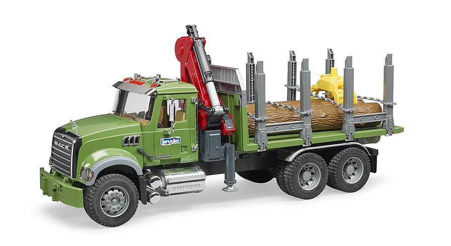 BRUDER - CAMION DE TRANSPORT DE BOIS GRANITE MACK AVEC TROIS TRONCS D'ARBRES #02824
