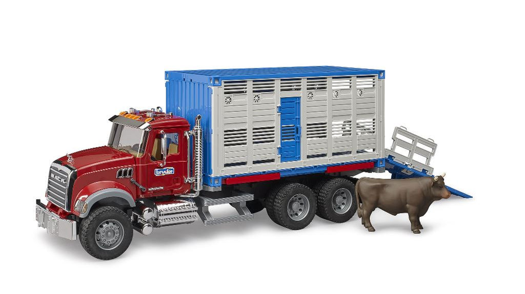 BRUDER - CAMION DE TRANSPORT MACK GRANITE CATTLE AVEC 1 BÉTAIL #02830