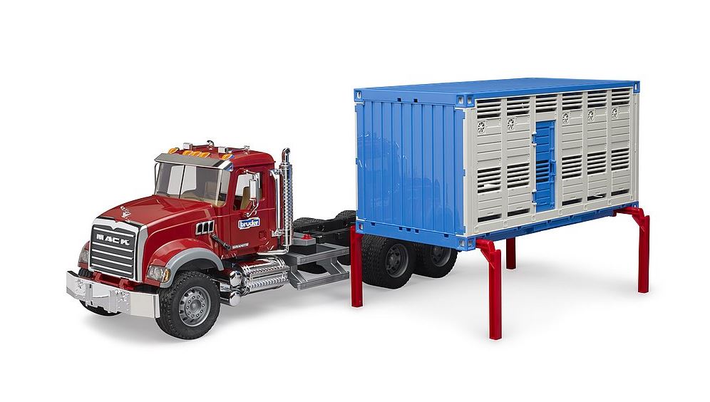 BRUDER - CAMION DE TRANSPORT MACK GRANITE CATTLE AVEC 1 BÉTAIL #02830