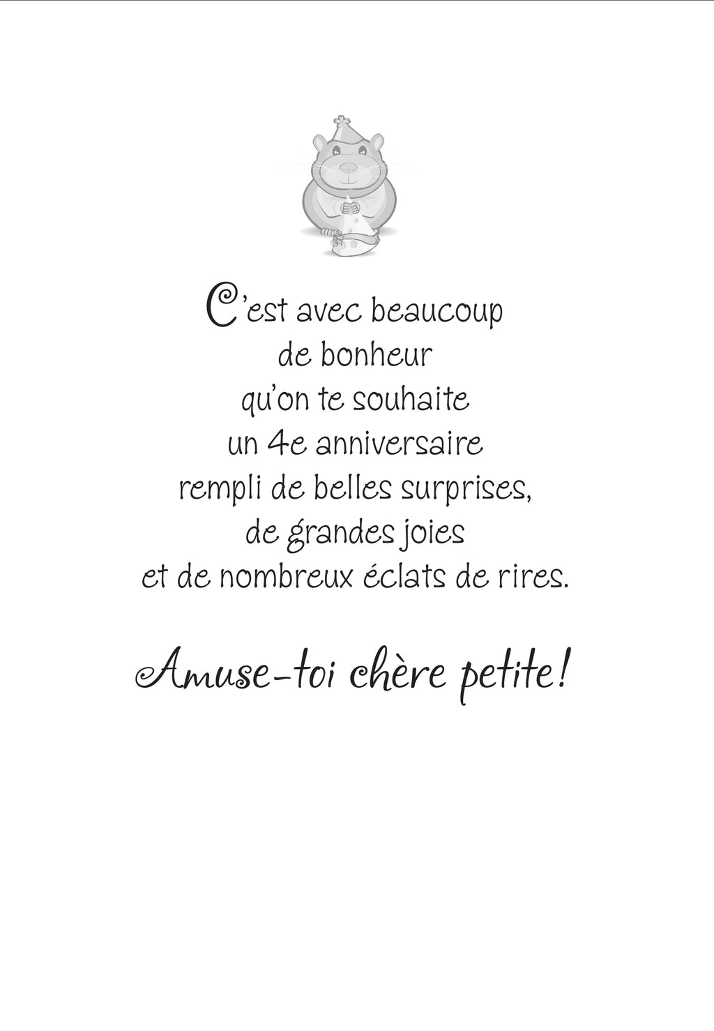 4 ANS - CARTE D'ANNIVERSAIRE - DE MILLBROOK