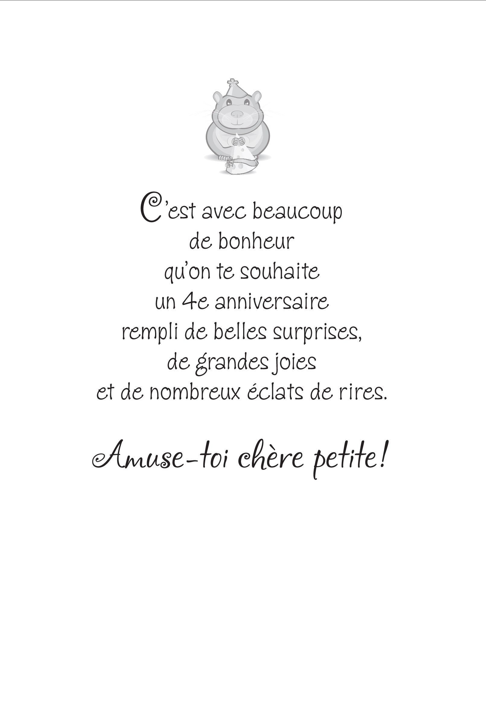 4 ANS - CARTE D'ANNIVERSAIRE - DE MILLBROOK