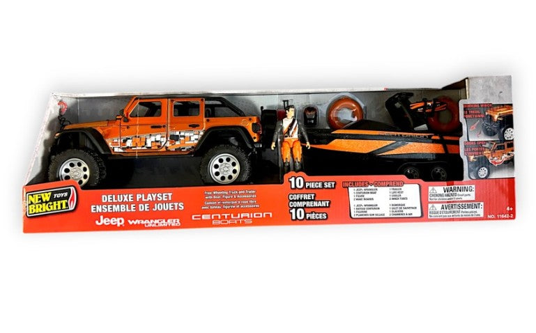 NEW BRIGHT - JEEP WRANGLER 4 PORTE AVEC BATEAU CENTURION 60 CM (24'')