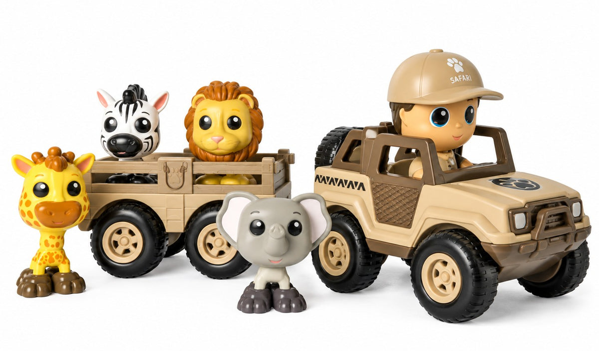 FLEK - SAFARI AVEC ANIMAUX DE LA JUNGLE ET FIGURINE SAM AVEC JEEP