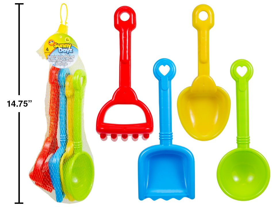 SET OF 4 SAND SHOVELS/RAKES