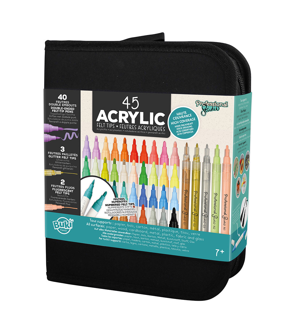 BUKI PROFESSIONAL STUDIO - ENSEMBLE DE 45 MARQUEURS ACRYLIQUE