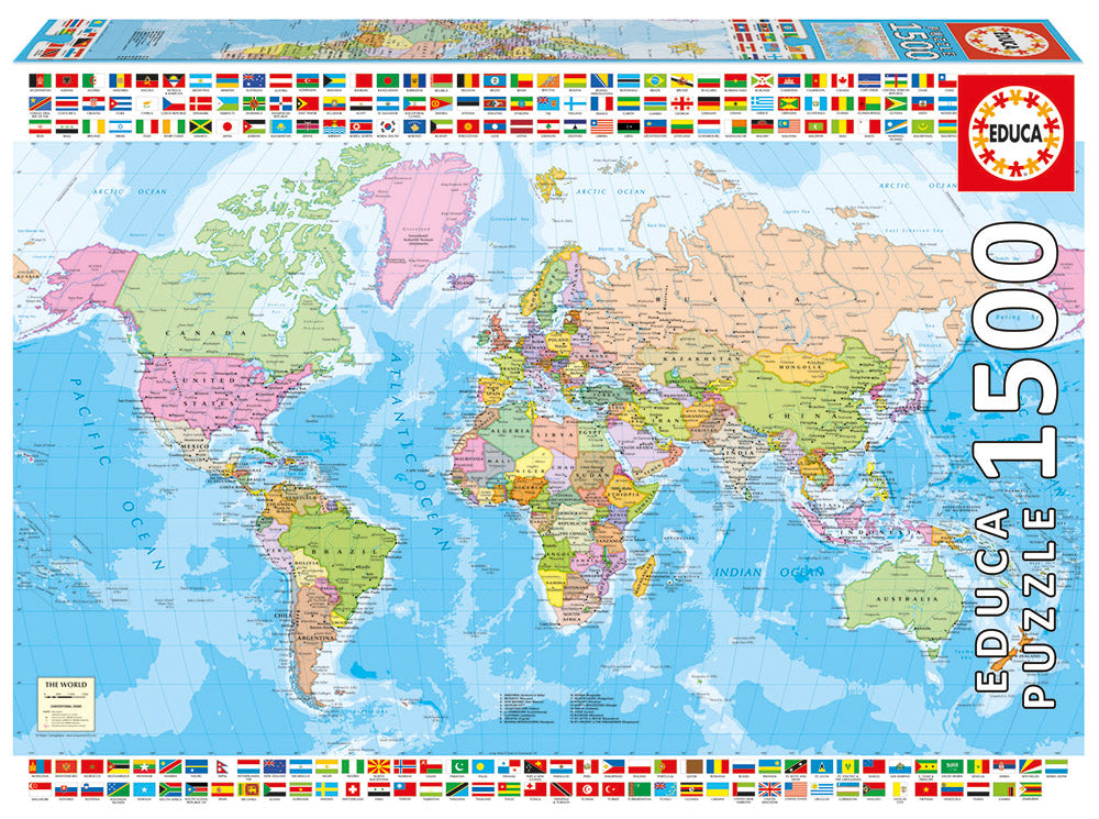 EDUCA JIGSAW PUZZLE 1500 PIECES - POLITICAL WORLD MAP #18500