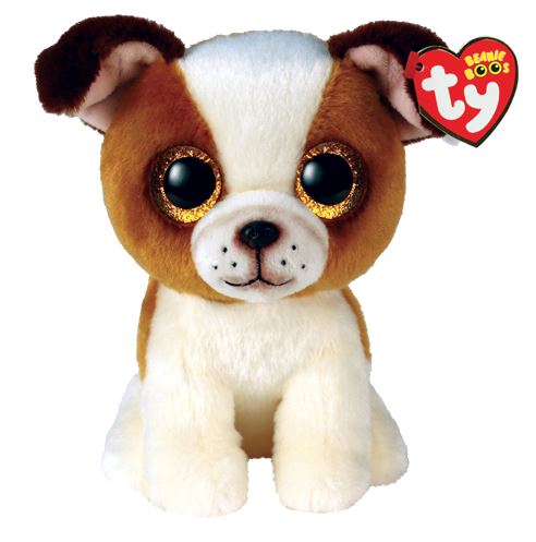 TY BEANIE BOOS PLUSH - HUGO BROWN AND WHITE DOG SMALL 6"