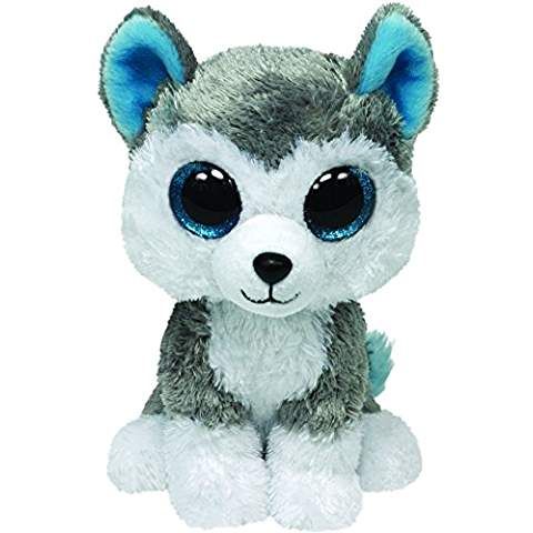 PELUCHE TY BEANIE BOOS - SLUSH CHIEN HUSKY GRIS-BLANC MÉDIUM 13"