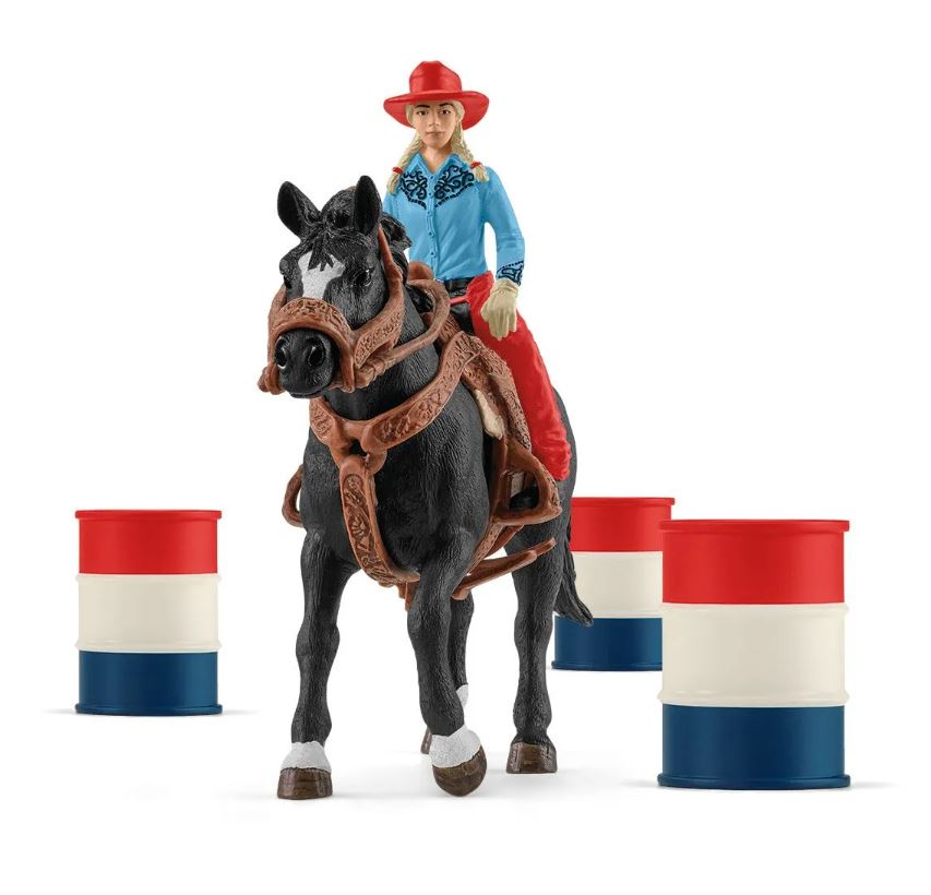 SCHLEICH - COWGIRL WITH BARRELS #42576
