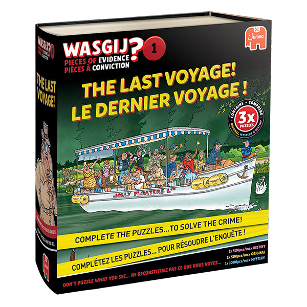 WASGIJ ORIGINAL DESTINY ET MYSTERY NO1 CASSE-TÊTE 3 EN 1 (2X 500 PIÈCES + 1000 PIÈCES + 2X LIVRETS D'INDICES) - PIÈCES À CONVICTION LE DERNIER VOYAGE  #70-02300