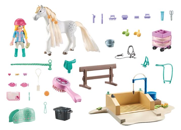 PLAYMOBIL HORSES OF WATERFALL - ISABELLA AND LIONESS WITH HORSE WASH STATION #71354