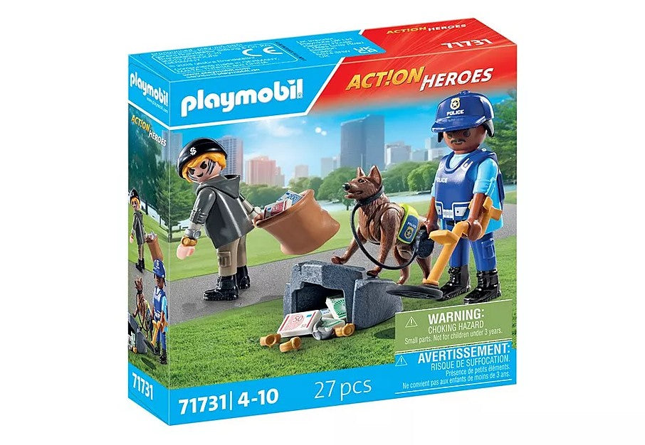 PLAYMOBIL ACTION HEROES - POLICER AVEC CHIEN DE RECHERCHE, VOLEUR ET ACCESSOIRES #71731
