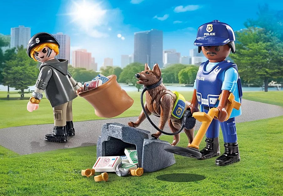 PLAYMOBIL ACTION HEROES - POLICER AVEC CHIEN DE RECHERCHE, VOLEUR ET ACCESSOIRES #71731
