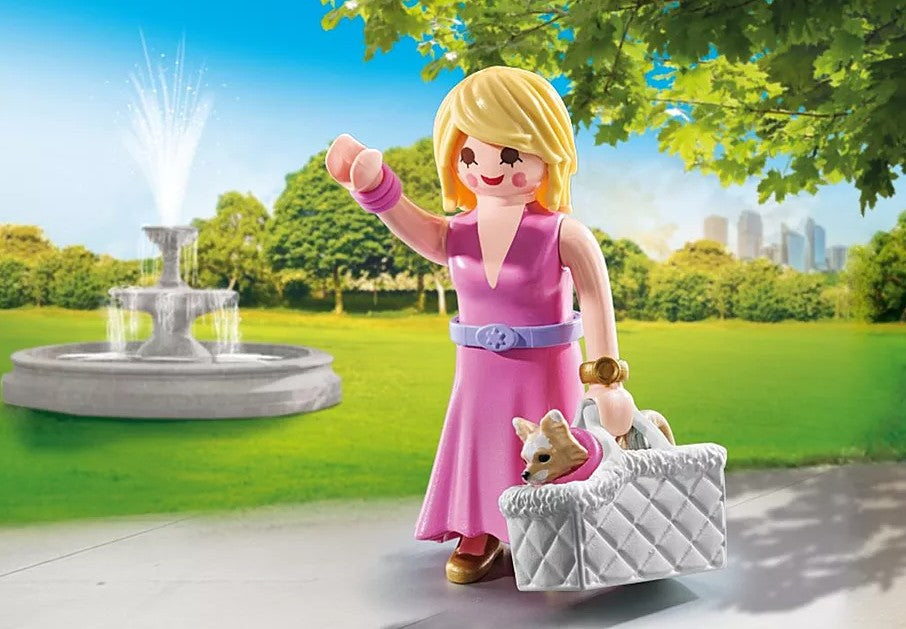 PLAYMOBIL MY LIFE - DAME AVEC CHIHUAHUA ET PANIER POUR TRANSPORT #71737