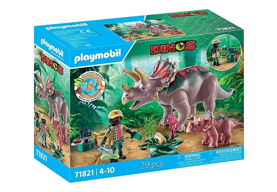 PLAYMOBIL DINOS - TRICERATOPS WITH BABY, EGG AND EXPLORER #71821