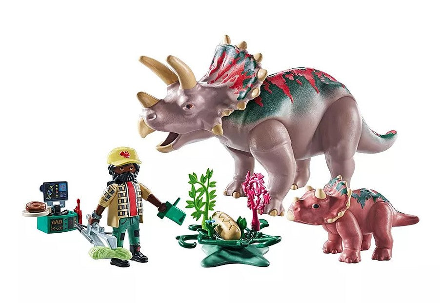 PLAYMOBIL DINOS - TRICERATOPS WITH BABY, EGG AND EXPLORER #71821