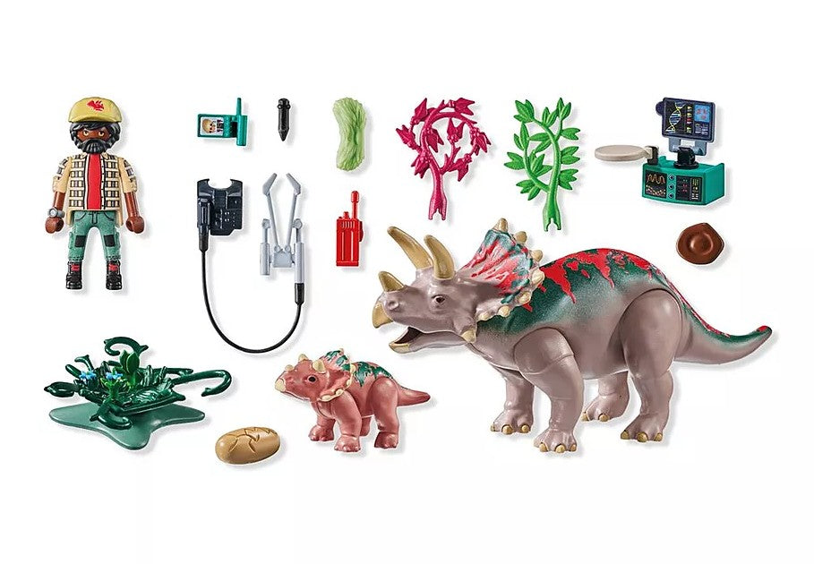 PLAYMOBIL DINOS - TRICERATOPS WITH BABY, EGG AND EXPLORER #71821