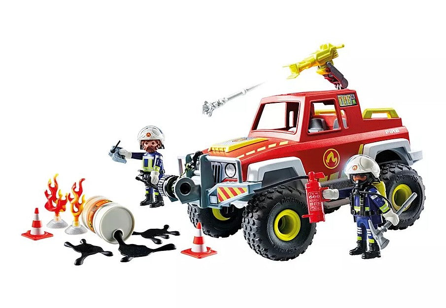 PLAYMOBIL ACTION HEROES - VÉHICULE DE POMPIERS AVEC BIDON ESSENCE ENFLAMMÉ #71824