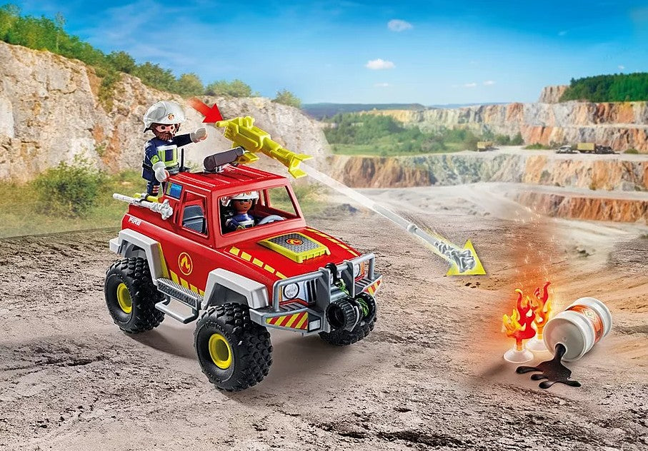 PLAYMOBIL ACTION HEROES - VÉHICULE DE POMPIERS AVEC BIDON ESSENCE ENFLAMMÉ #71824