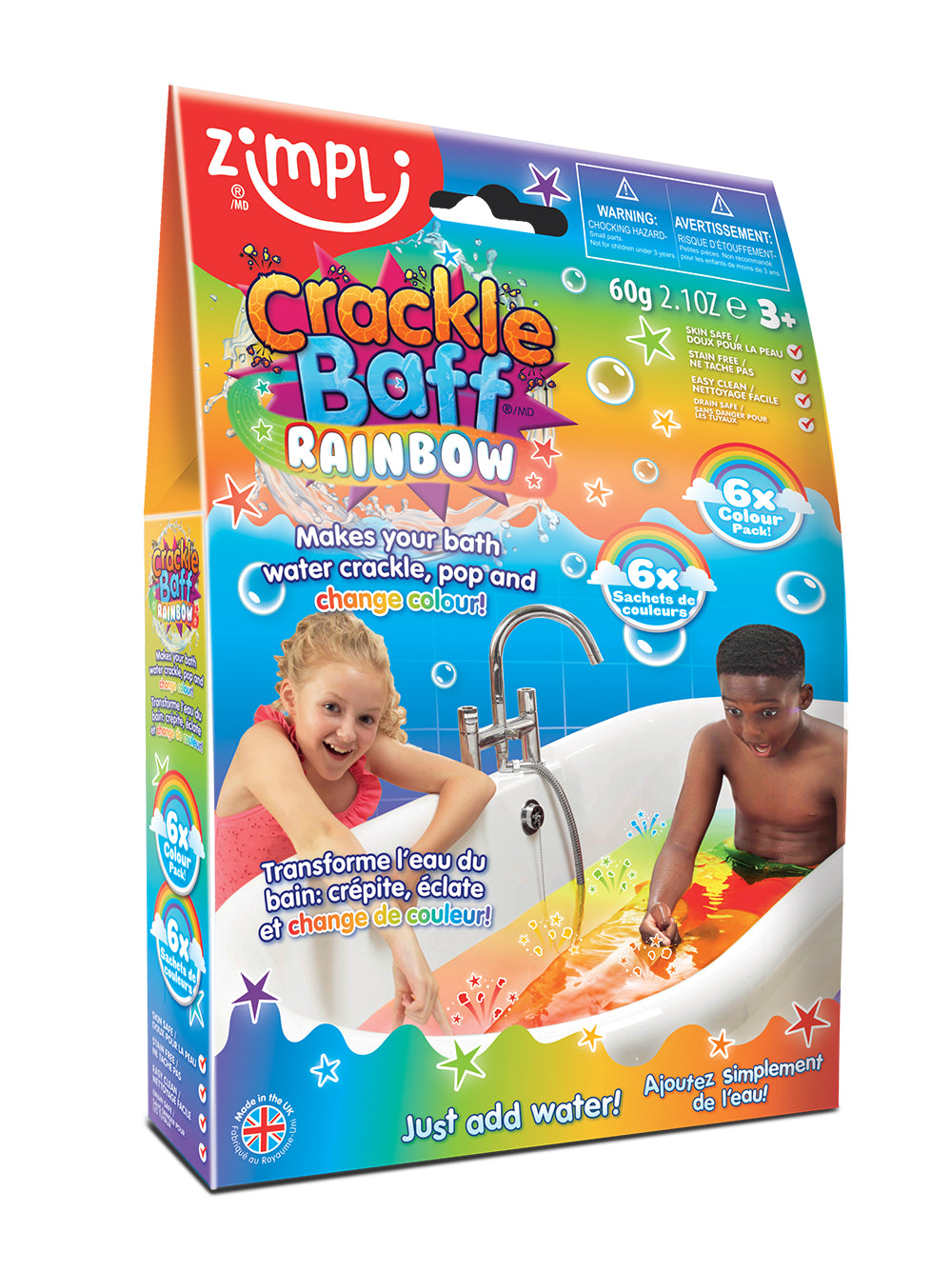 ZIMPLI - CRACKLE BAFF RAINBOW PAQUET DE 6 BAINS (CRÉPITE ÉCLATE ET CHANGE DE COULEUR)