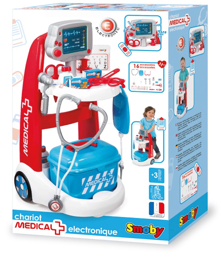 SMOBY - ELECTRONIC MEDICAL TROLLEY WITH 16 ACCESSORIES
