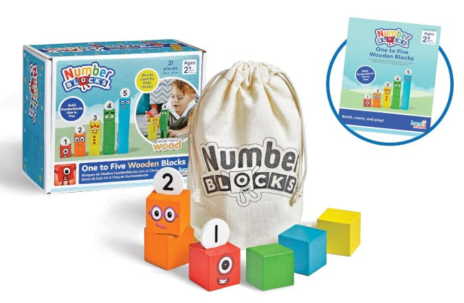 NUMBERBLOCKS - 1 TO 5 WOODEN NUMBER BLOCKS – HAND TO MIND (MULTILINGUAL)