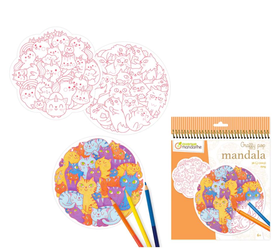 AVENUE MANDARINE - GRAFFY POP MANDALA - PÊLE MÊLE CHATS (LIVRE)