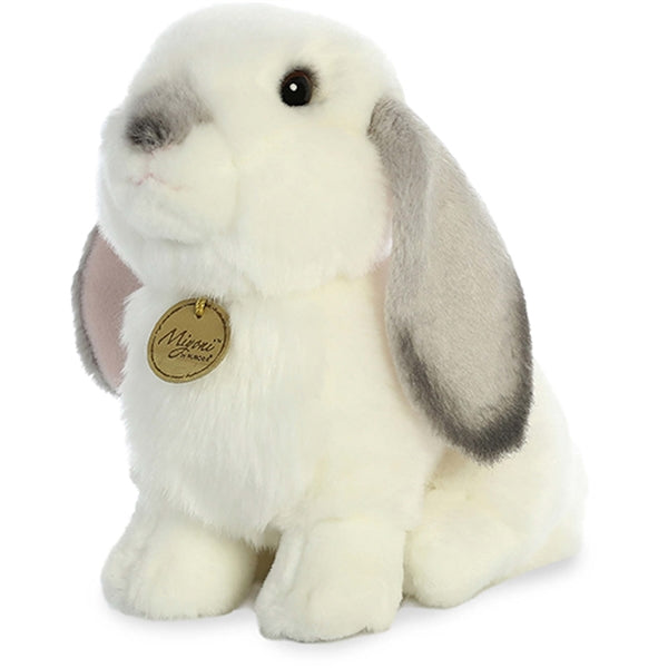 PELUCHE AURORA - LAPIN BLANC AVEC OREILLES GRISES