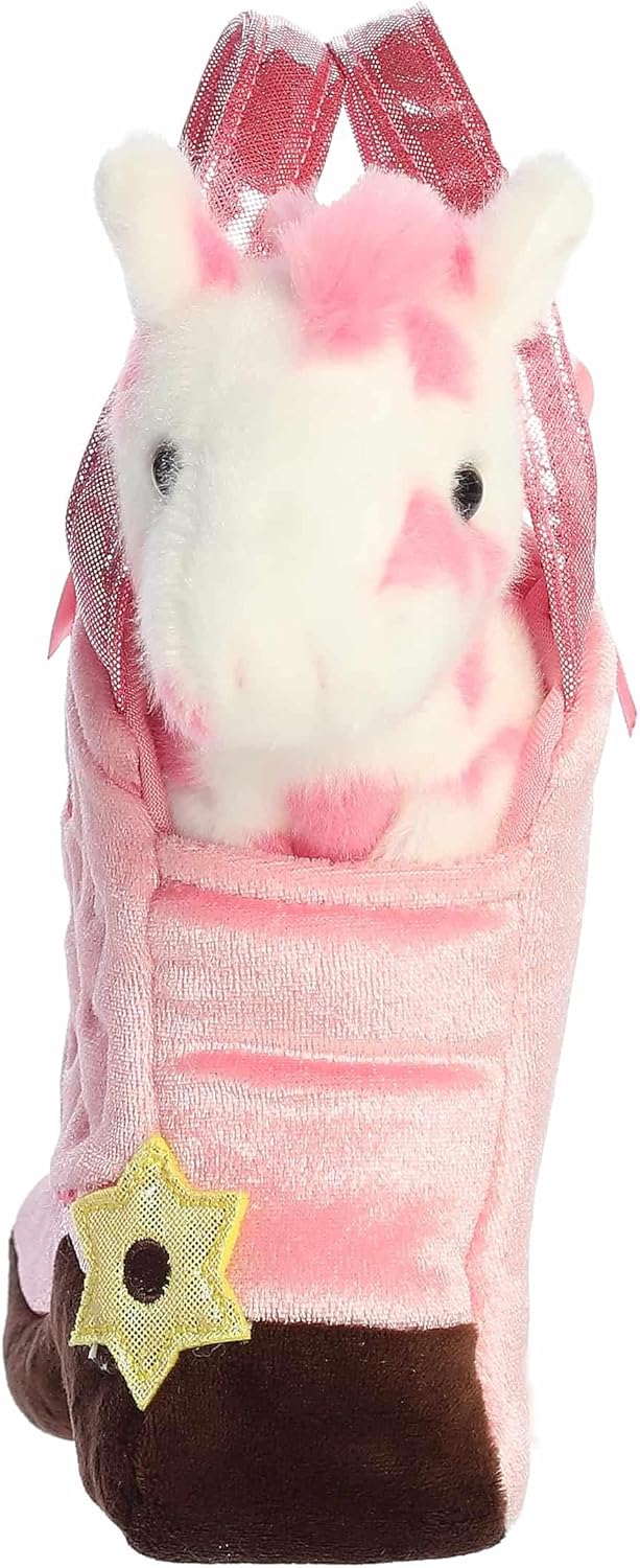 PELUCHE AURORA FANCY PALS - SAC ROSE EN FORME DE BOTTE AVEC CHEVAL 7,5"