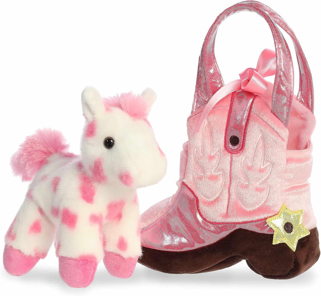 PELUCHE AURORA FANCY PALS - SAC ROSE EN FORME DE BOTTE AVEC CHEVAL 7,5"