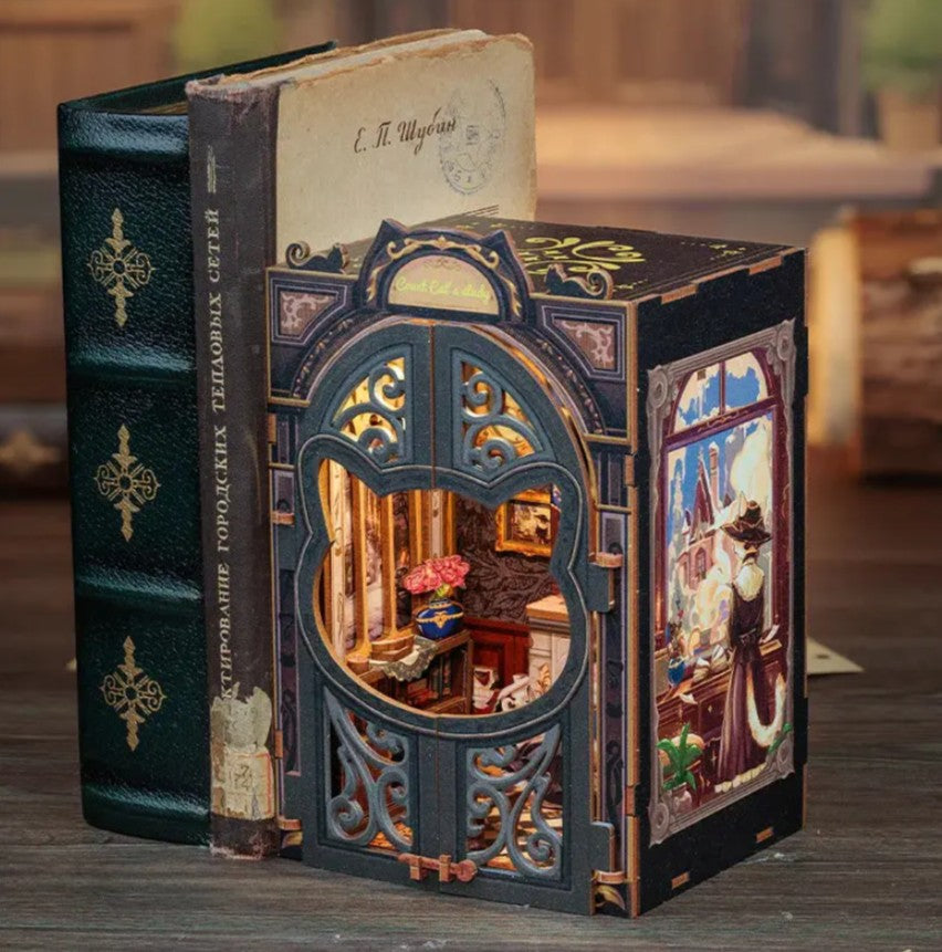 BOOK NOOK BRICOLAGE DIY -  LE BUREAU DU COMTE CHAT (INSERTION D'ÉTAGÈRE DE COIN DE LIVRE)