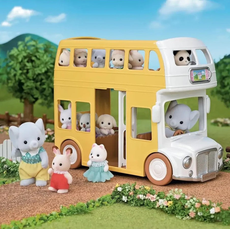 CALICO CRITTERS - ENSEMBLE D'AUTOBUS À DEUX ÉTAGES POUR LA GARDERIE