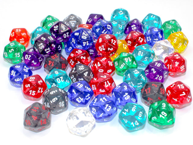 TRANSLUCENT 20-SIDED DICE ASST