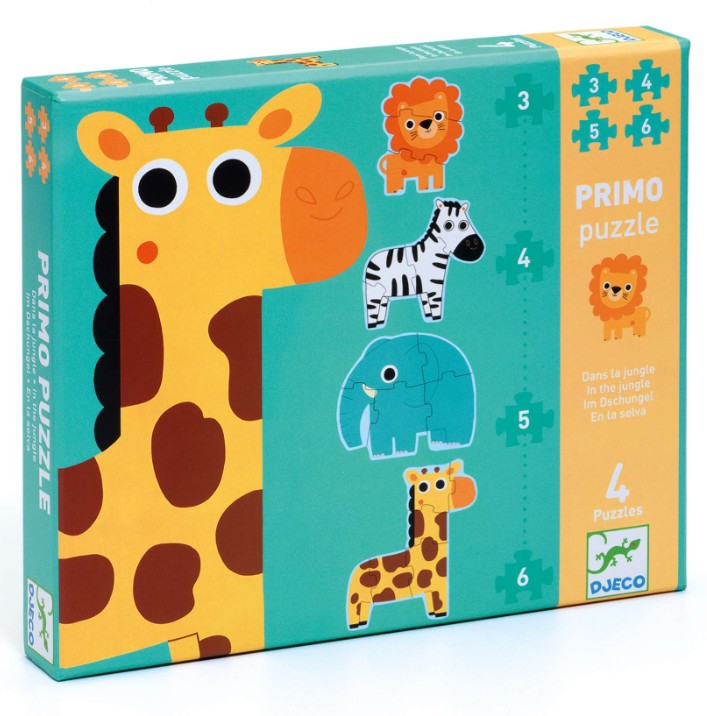 DJECO CASSE-TÊTE PROGRESSIF 3-4-5-6 PIÈCES - PRIMO PUZZLE DANS LA JUNGLE #DJ07135
