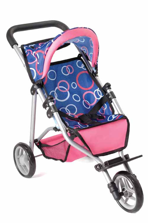 3-WHEELED STROLLER BLUE/PINK WITH CIRCLE PRINT
