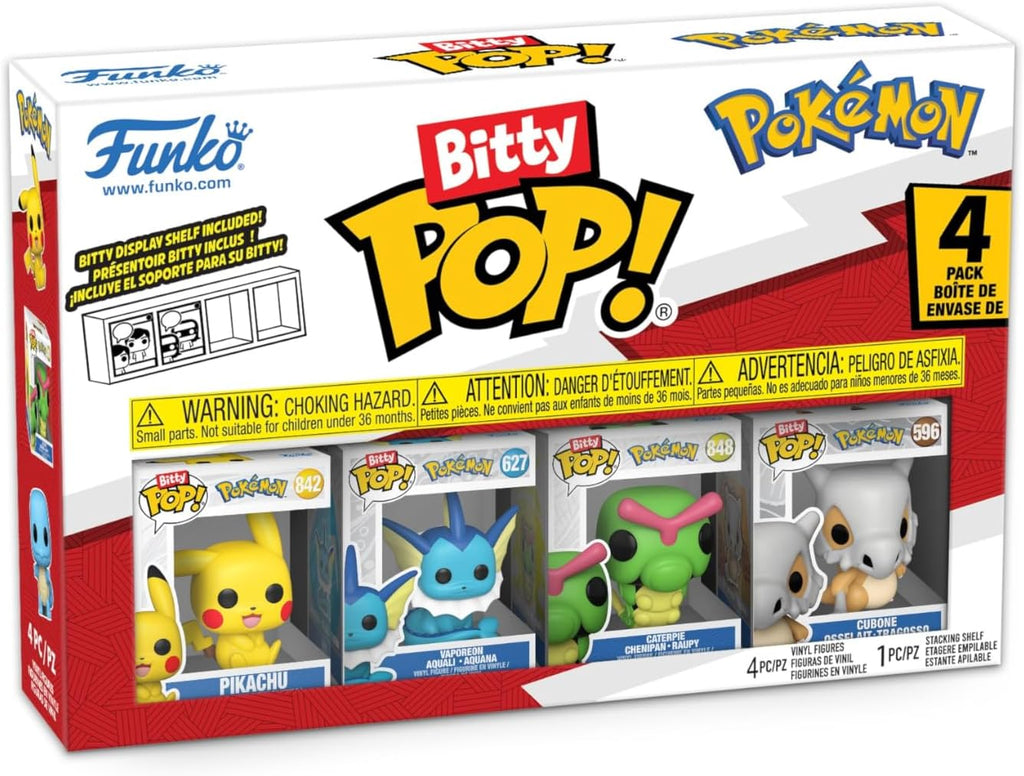 BITTY POP! - POKÉMON - ENSEMBLE DE 4 POKÉMON (PIKACHU,VAPOREON,CATERPIE,CUBONE) 0.9"
