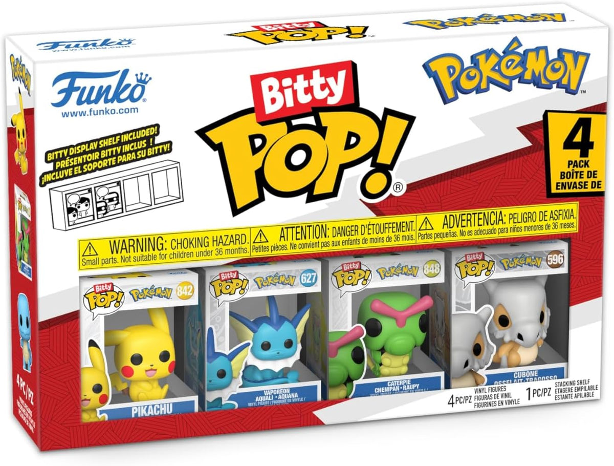 BITTY POP! - POKÉMON - ENSEMBLE DE 4 POKÉMON (PIKACHU,VAPOREON,CATERPIE,CUBONE) 0.9"