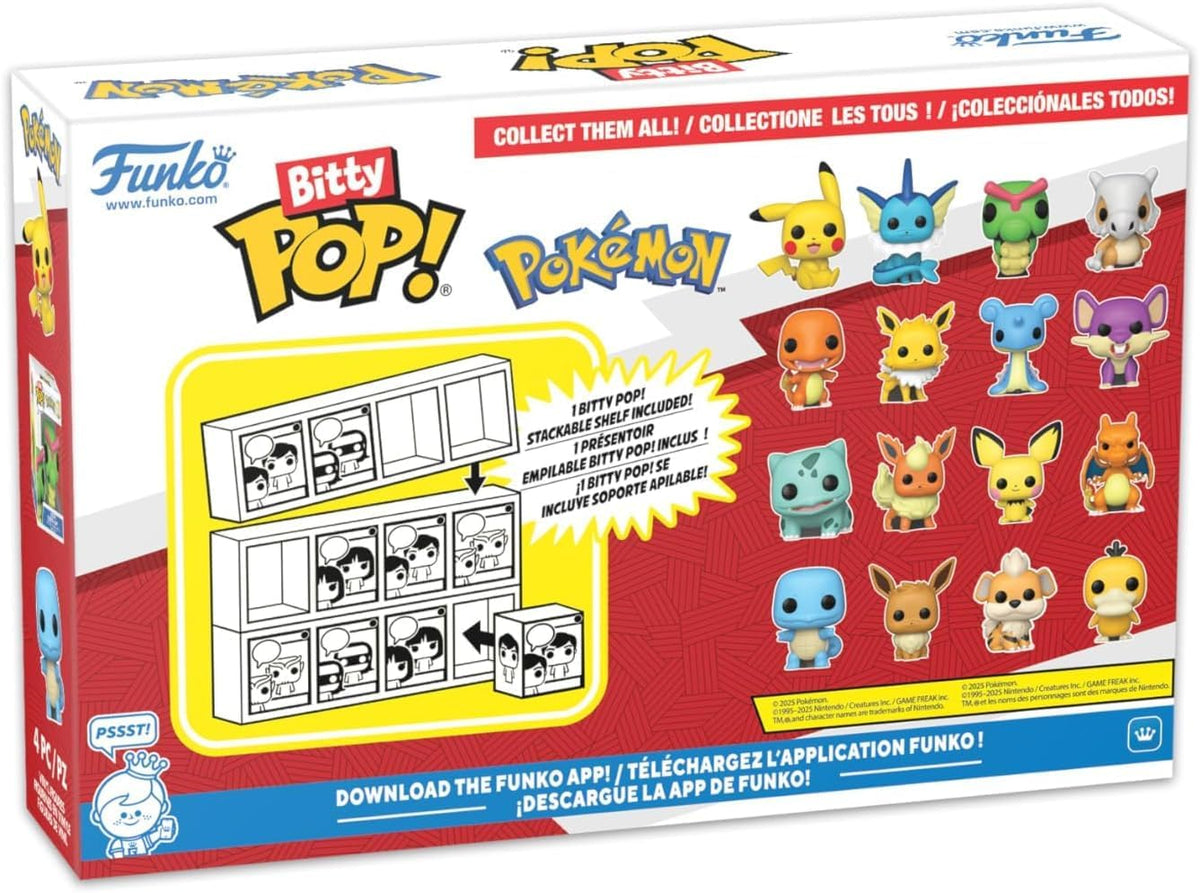 BITTY POP! - POKÉMON - ENSEMBLE DE 4 POKÉMON (PIKACHU,VAPOREON,CATERPIE,CUBONE) 0.9"