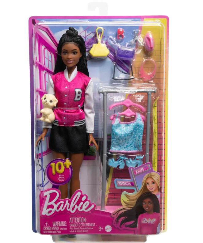 BARBIE - BROOKLYN - COFFRET DE JEU - POUPÉE COIFFEUSE ET 14 ACCESSOIRES