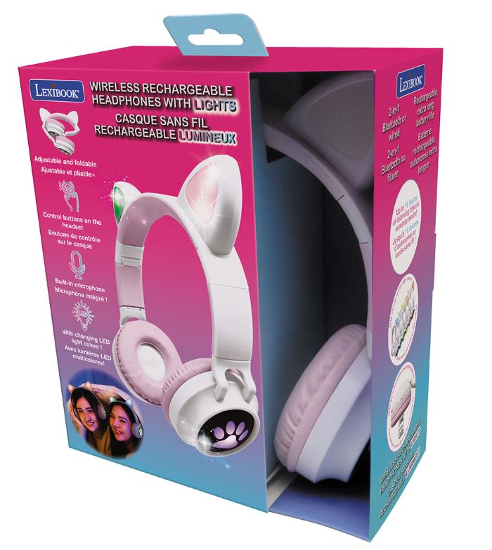 LEXIBOOK - CASQUE SANS FIL RECHARGEABLE LUMINEUX - OREILLES DE CHAT