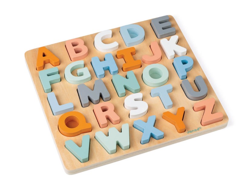 // JANOD CASSE-TÊTE À ENCASTRER - POUR APPRENDRE L'ALPHABET 3 EN 1 EN BOIS