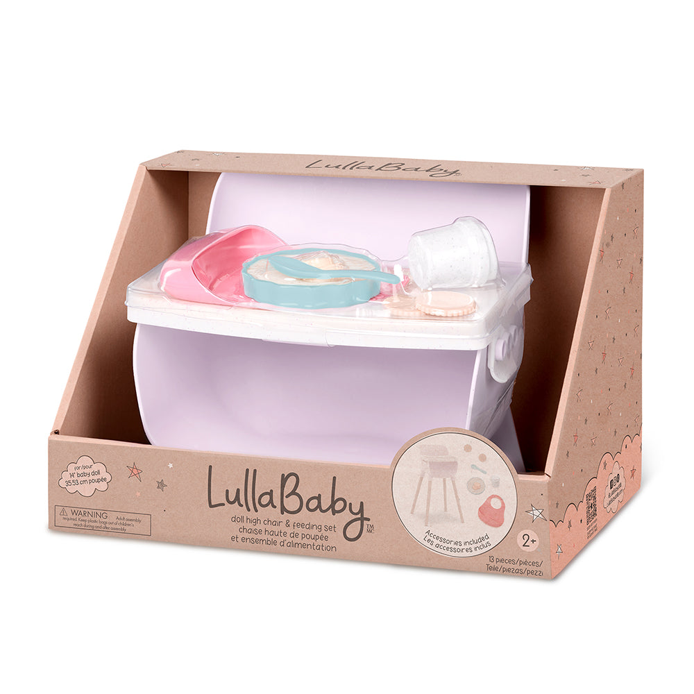LULLABABY - CHAISE HAUTE ET ENSEMBLE D'ALIMENTATION POUR POUPÉE NOUVEAU-NÉE 35.5 CM