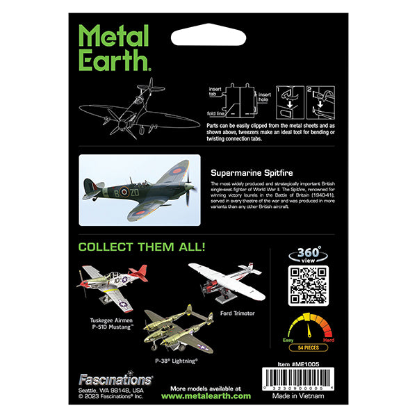 METAL EARTH -SUPERMARINE SPITFIRE AIRPLANE 2 SHEETS