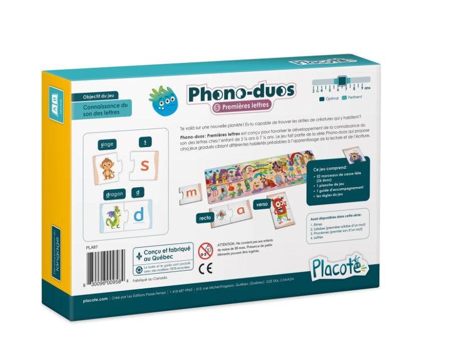 JEU PLACOTE - PHONO-DUOS - PREMIÈRES LETTRES