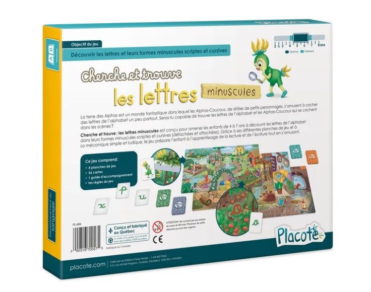 JEU PLACOTE - CHERCHE ET TROUVE - LES LETTRES MINUSCULES - Version française