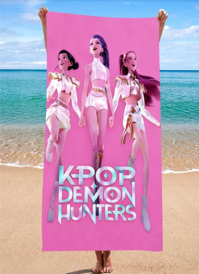 TOWEL - KPOP DEMON HUNTERS ON PINK BACKGROUND (K-POP WARRIORS)