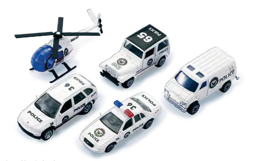 TEAM POWER - ENSEMBLE DE 5 VOITURES VÉHICULES D'URGENCE POLICE 7 CM (3")