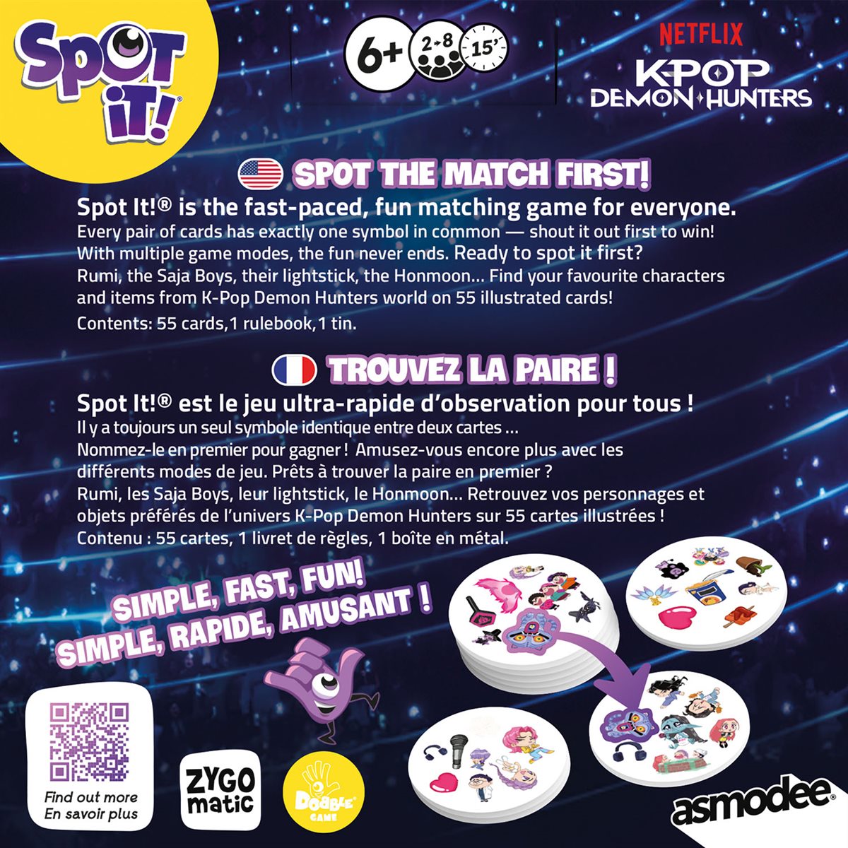 JEU SPOT IT! - LES GUERRIÈRES DE LA K-POP (KPOP DEMON HUNTERS) - Version multilingue