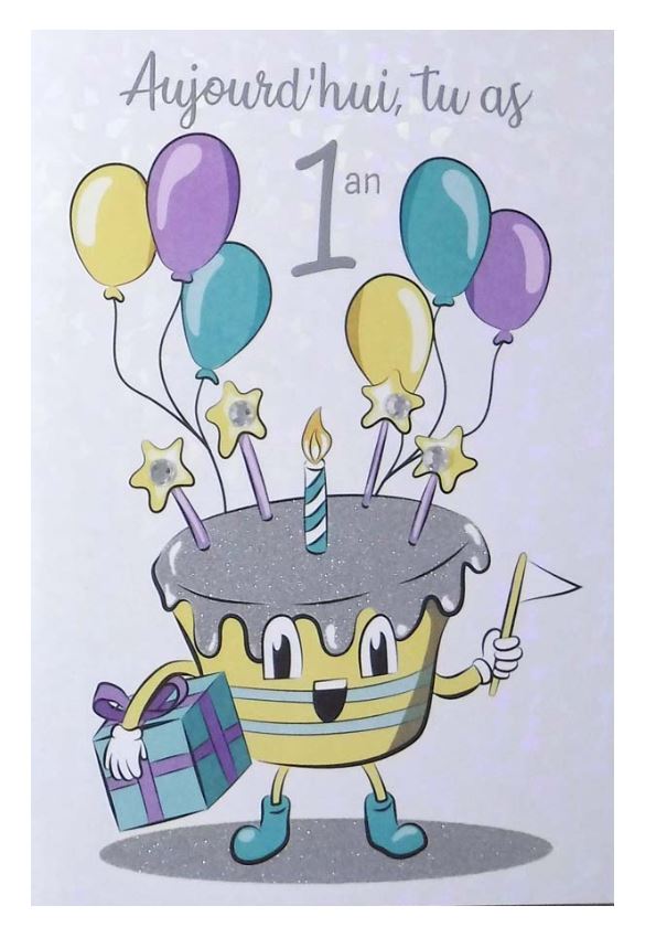 1 AN - CARTE D'ANNIVERSAIRE - AUJOURD'HUI TU AS 1 AN - ROSEDALE
